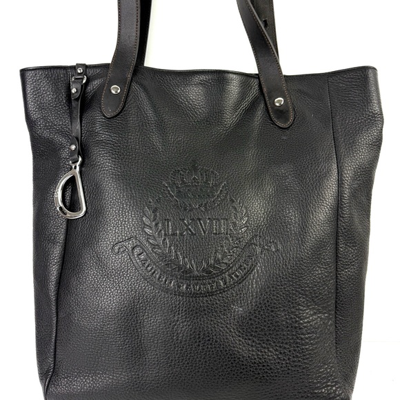 Ralph Lauren Tote‎ Bag Black Leather Shoulder Bag LXVII Bag Charm Silver READ - Picture 3 of 16